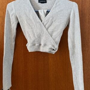 Streetwear Society Gray Ribbed Wrap Top